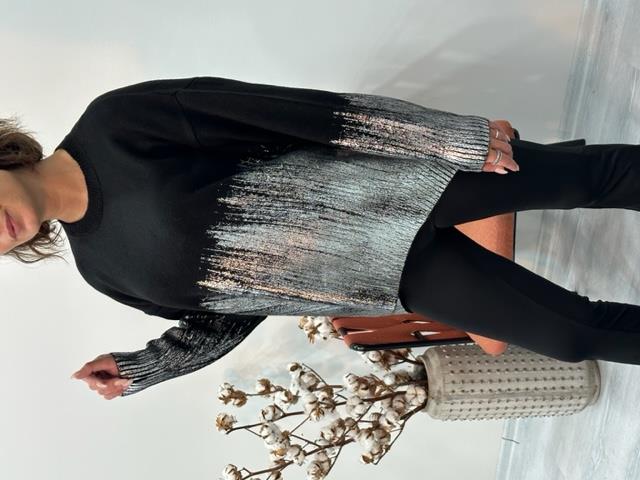 BySoloCollection Varak Baskılı Siyah Kazak