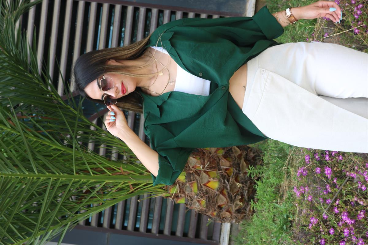 Oversize koyu yeşil gömlek