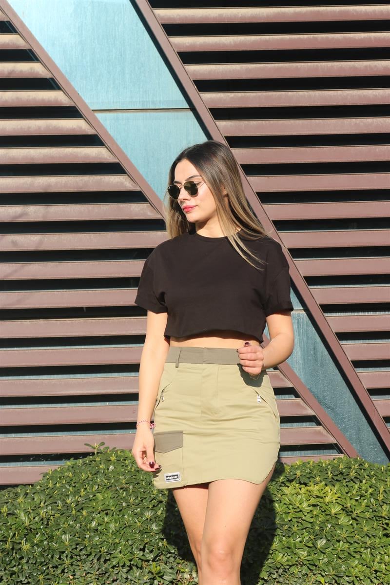 Patch detaylı mini etek