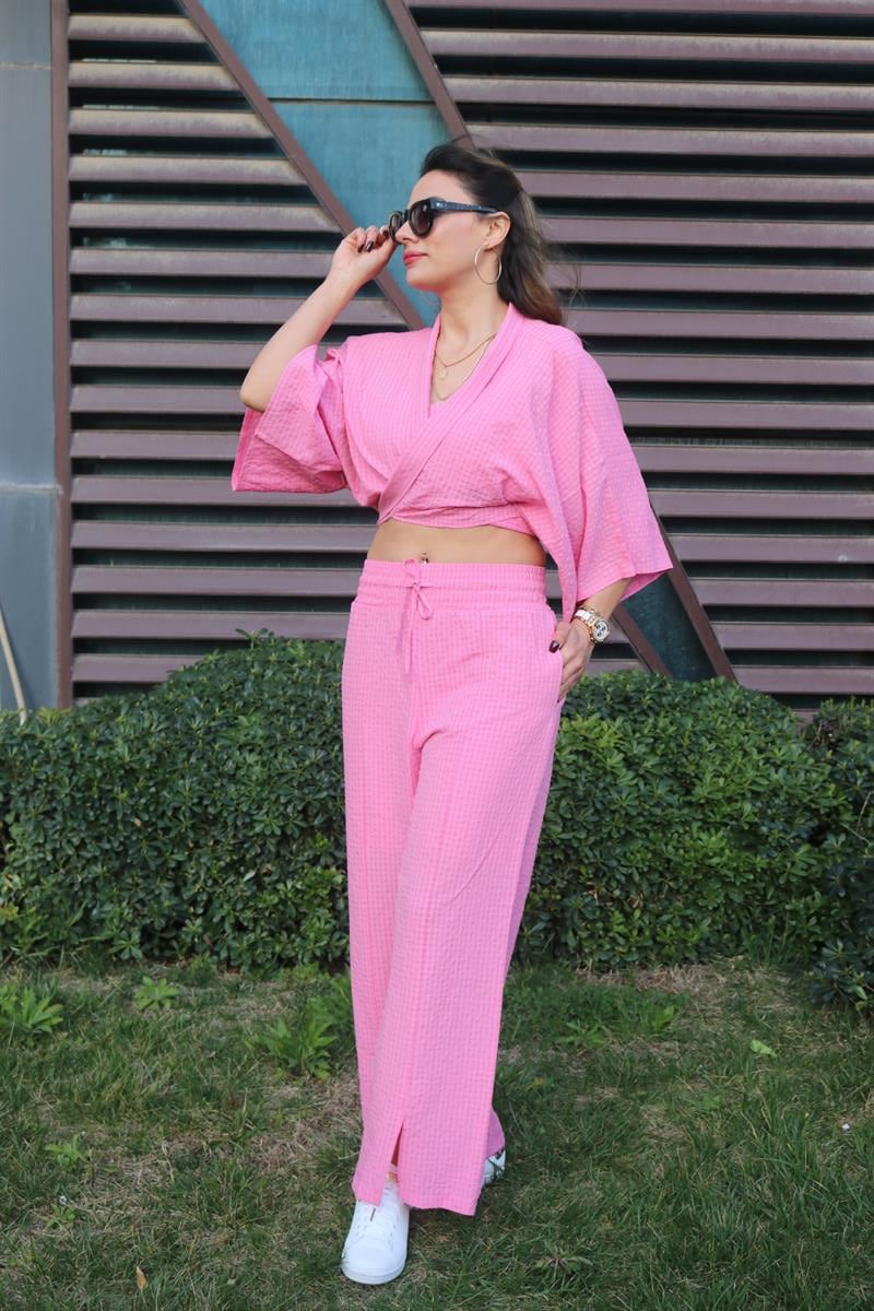 Pembe pöti kareli 3 lü takım