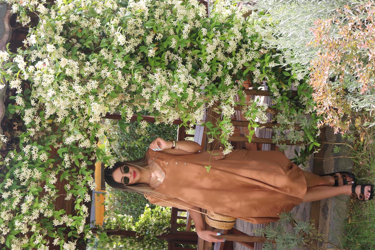 Taba oversize cep detay elbise