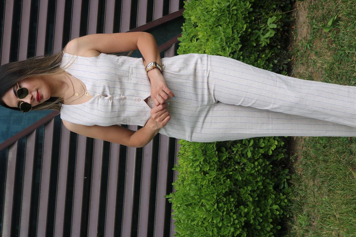 Yelekli keten takım