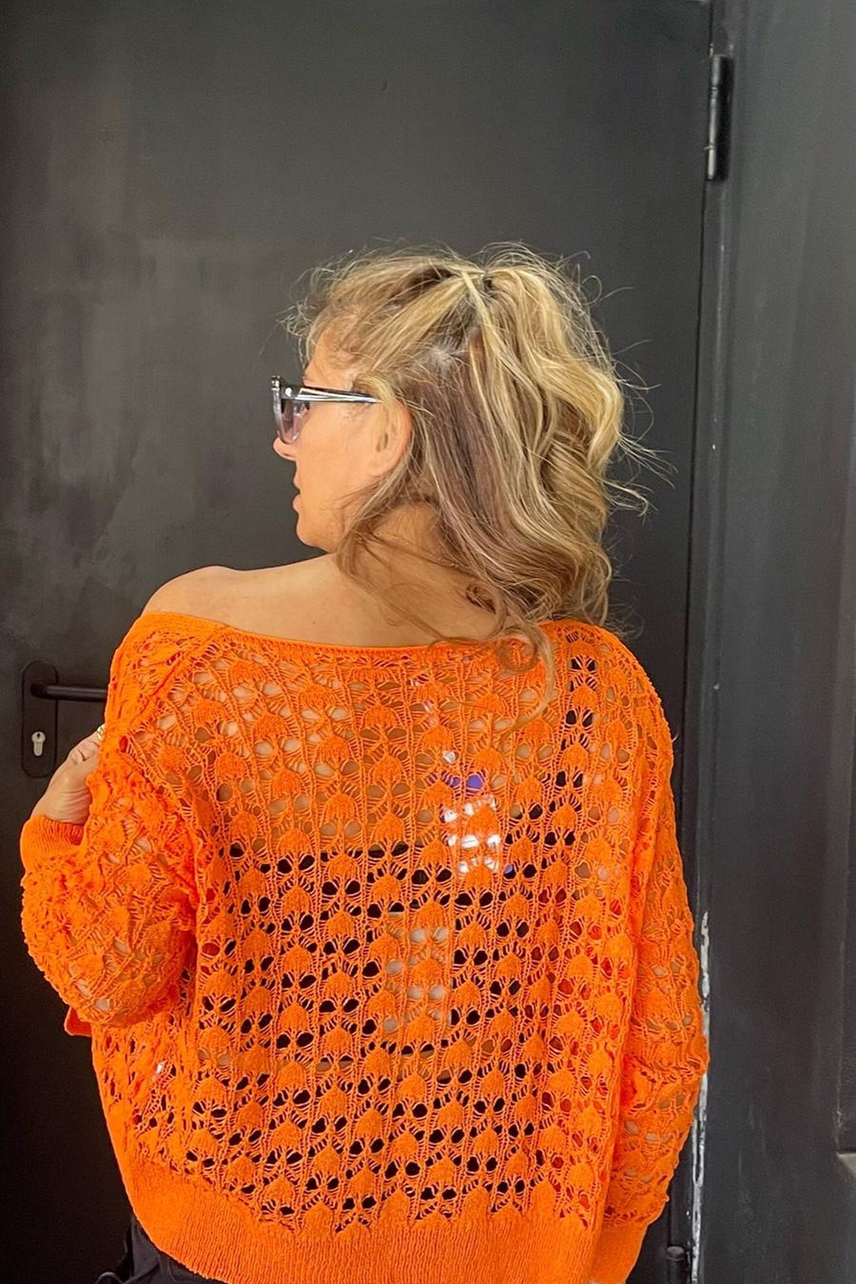 Cepli Örme Hırka Turuncu