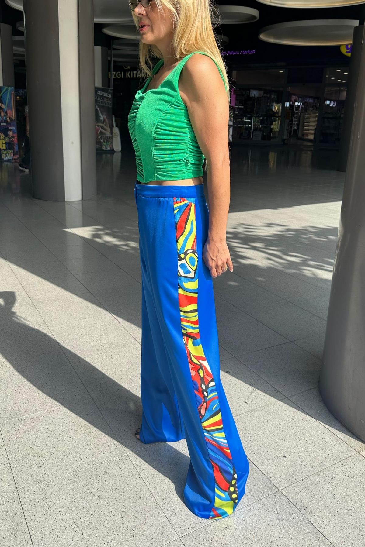 Exp Saten Pantolon Mavi