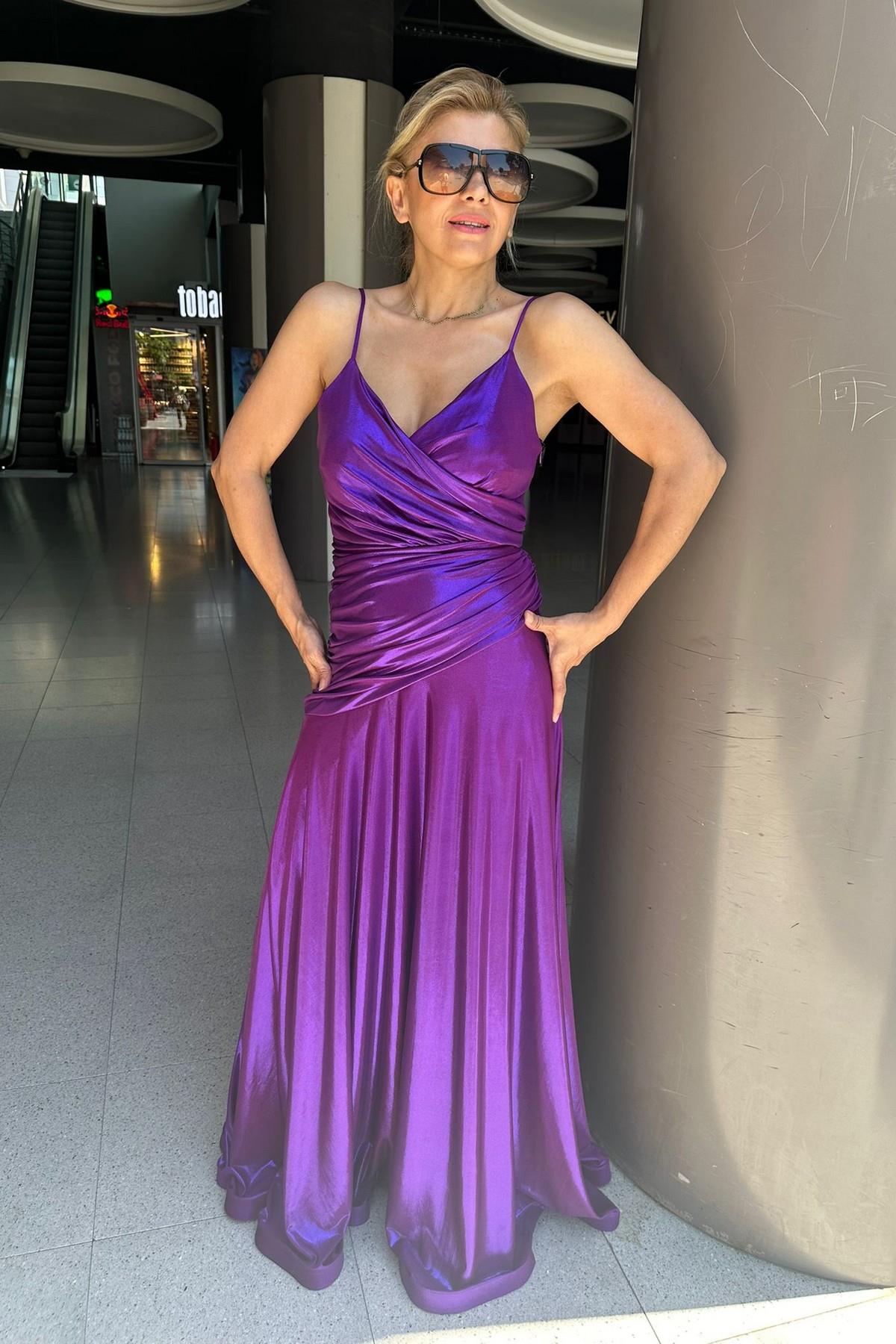 Exp24 Drape Detay Uzun Abiye Mor