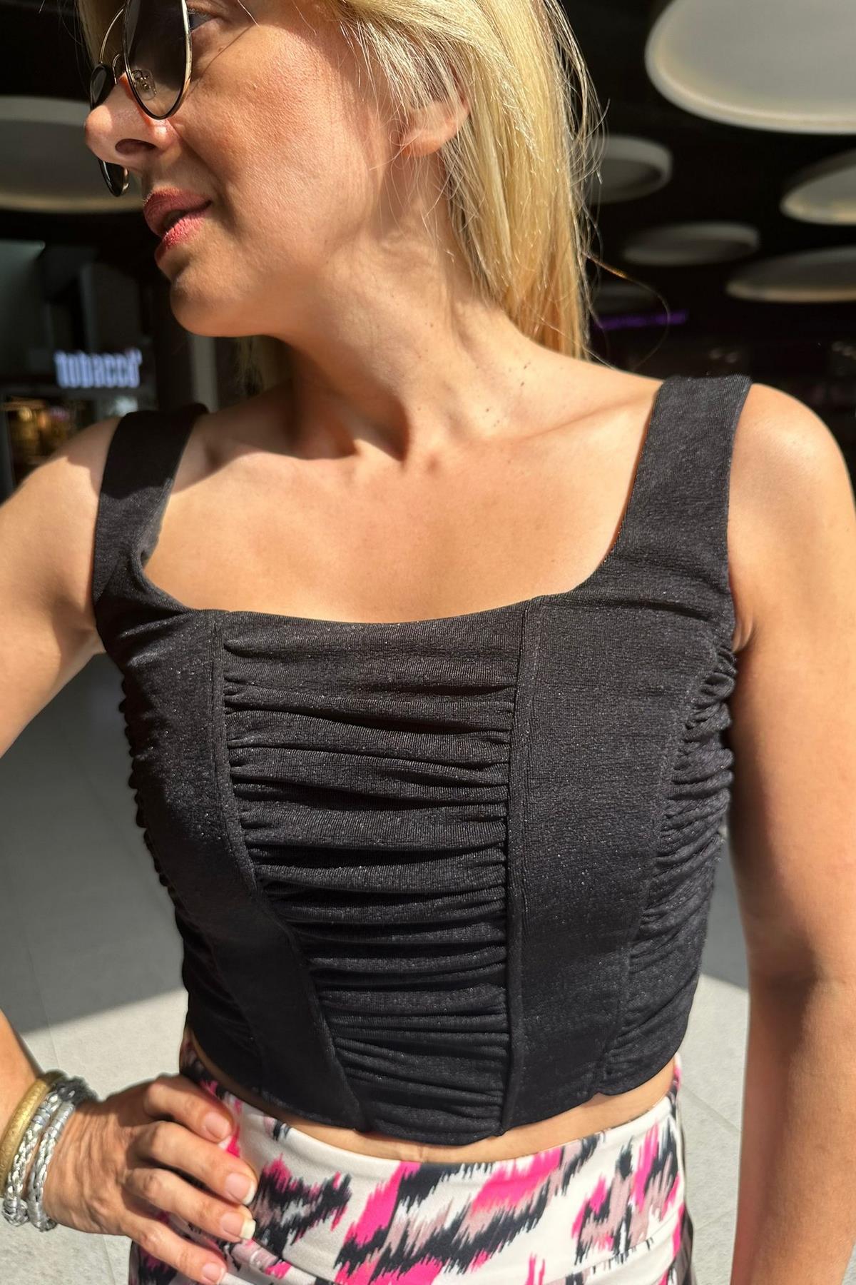 Exp24 Drape Sırt Fermuar Bluz Askılı