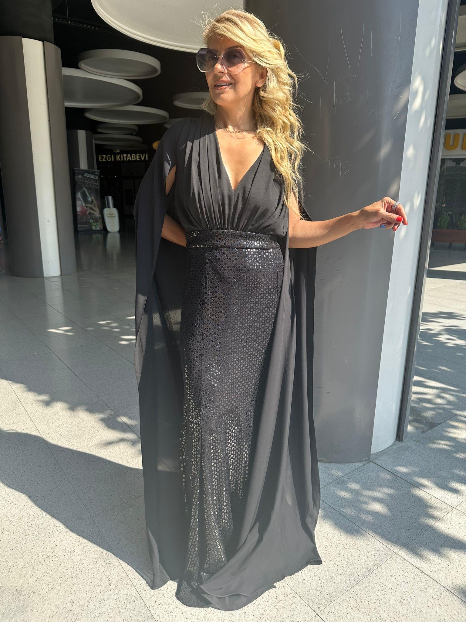 Exp24 Pul Payet Balık Elbise Siyah