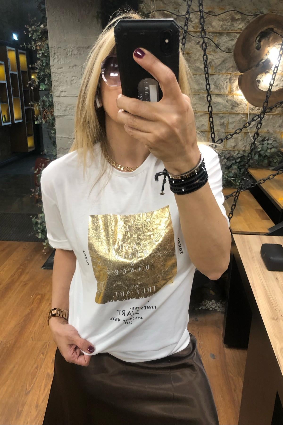 Gold Baskılı Penye T-Shirt