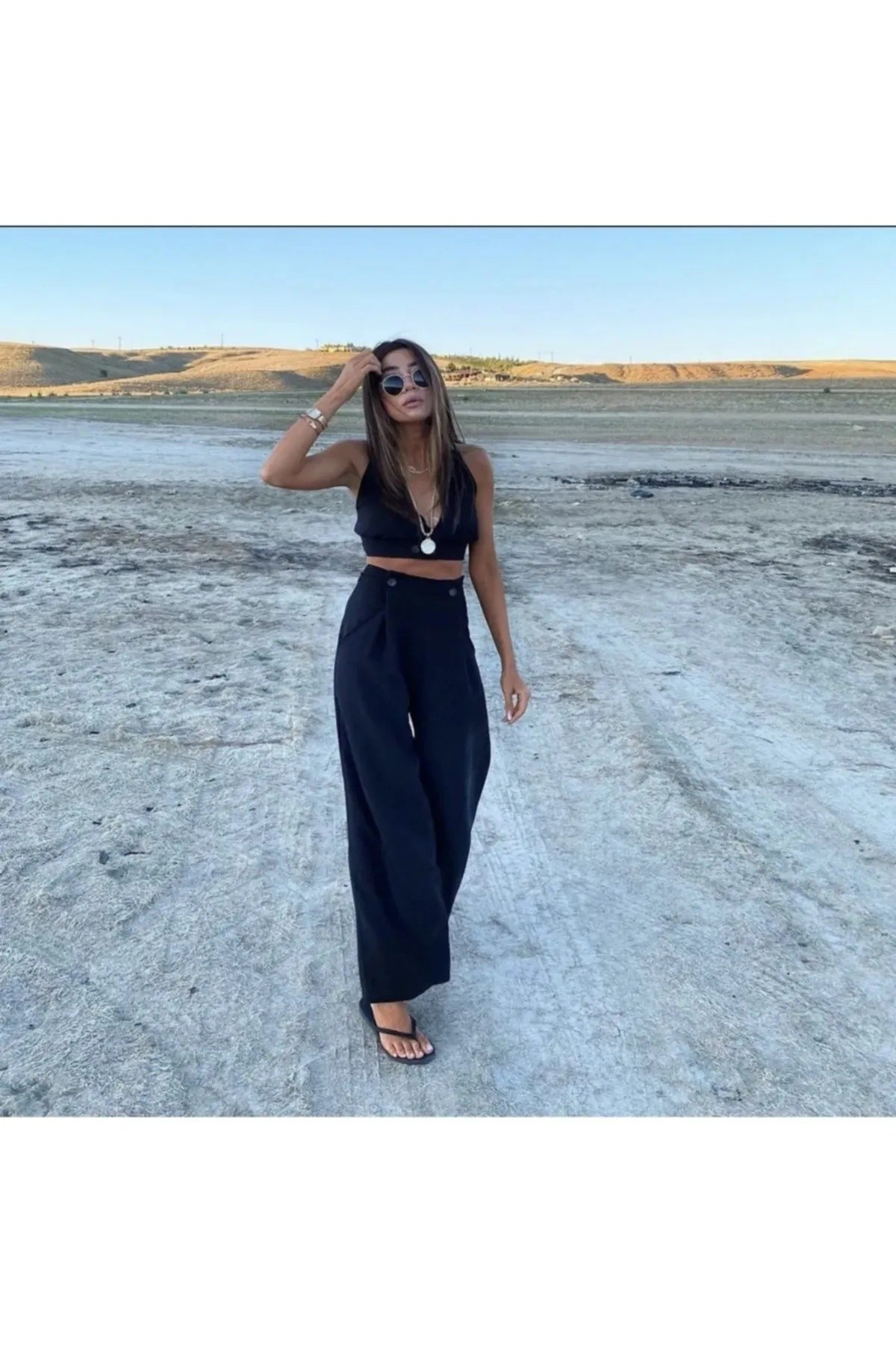 Ikili Takım Crop Bol Paça Pantolon
