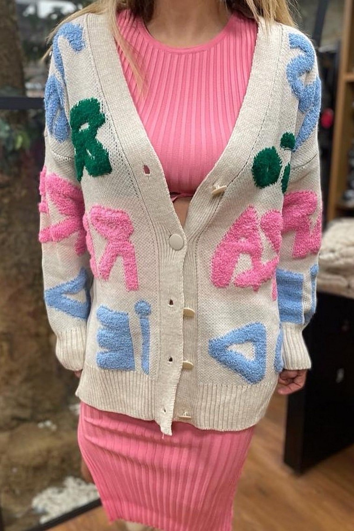 İkili Triko Crop Etek Takım Pembe