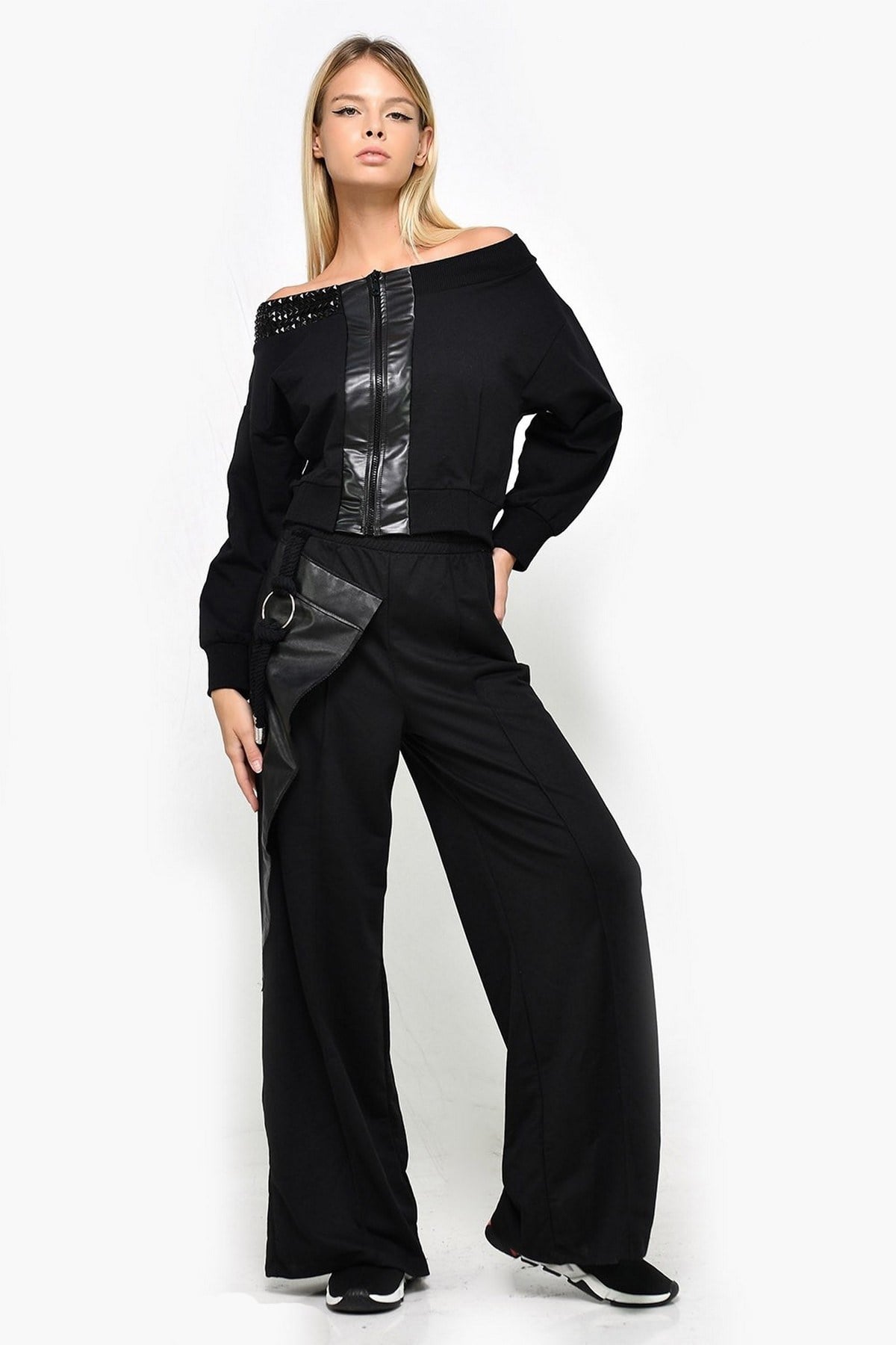 Kayık Yaka Ceket Siyah