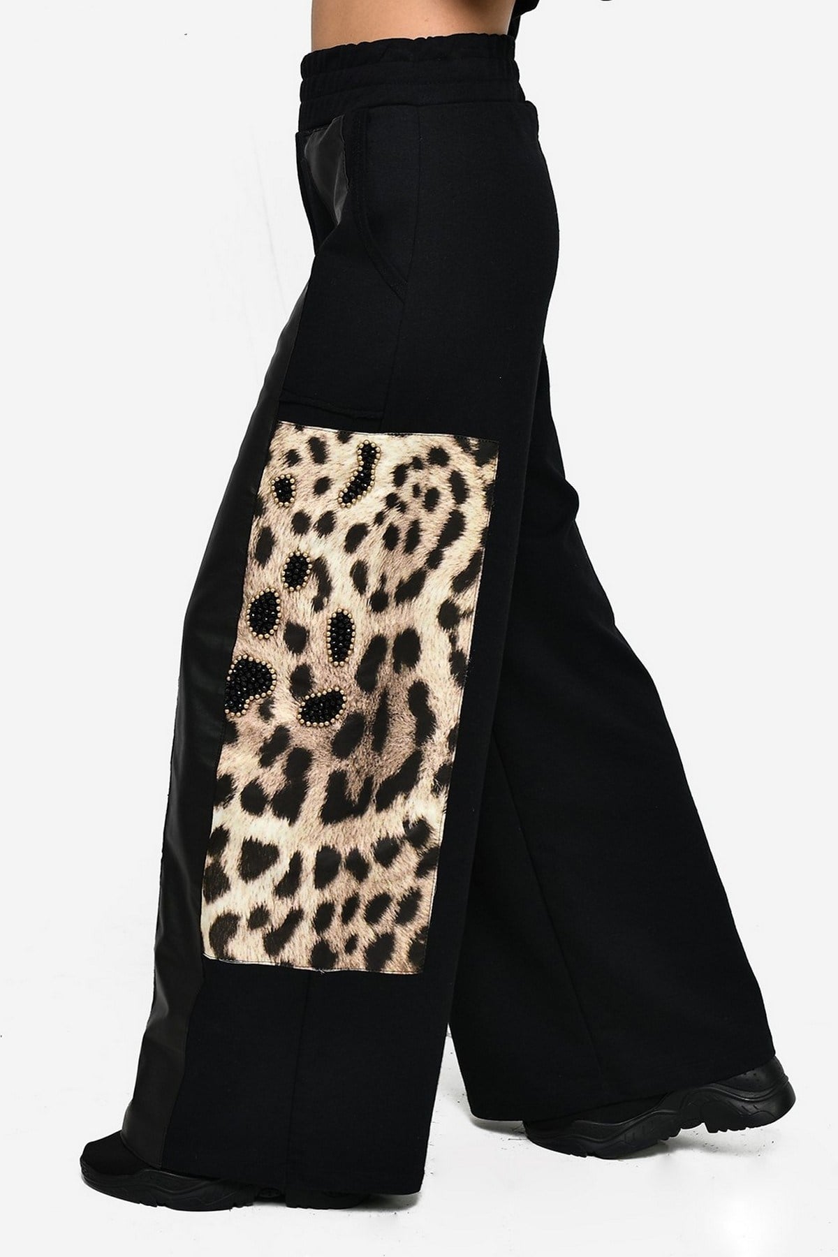 Leoparlı Pantolon Siyah