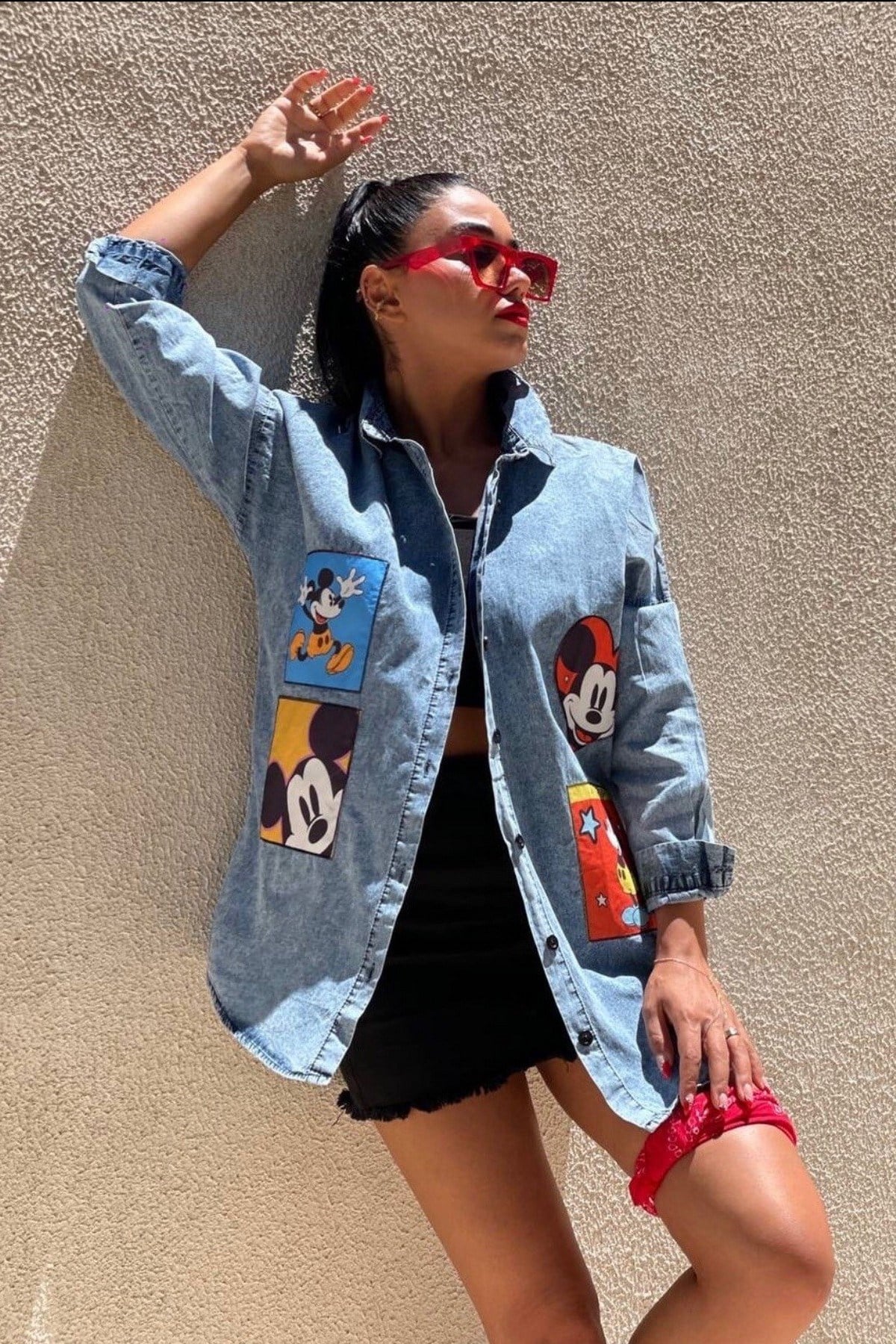 Mickey Görsel Elbise Mavi