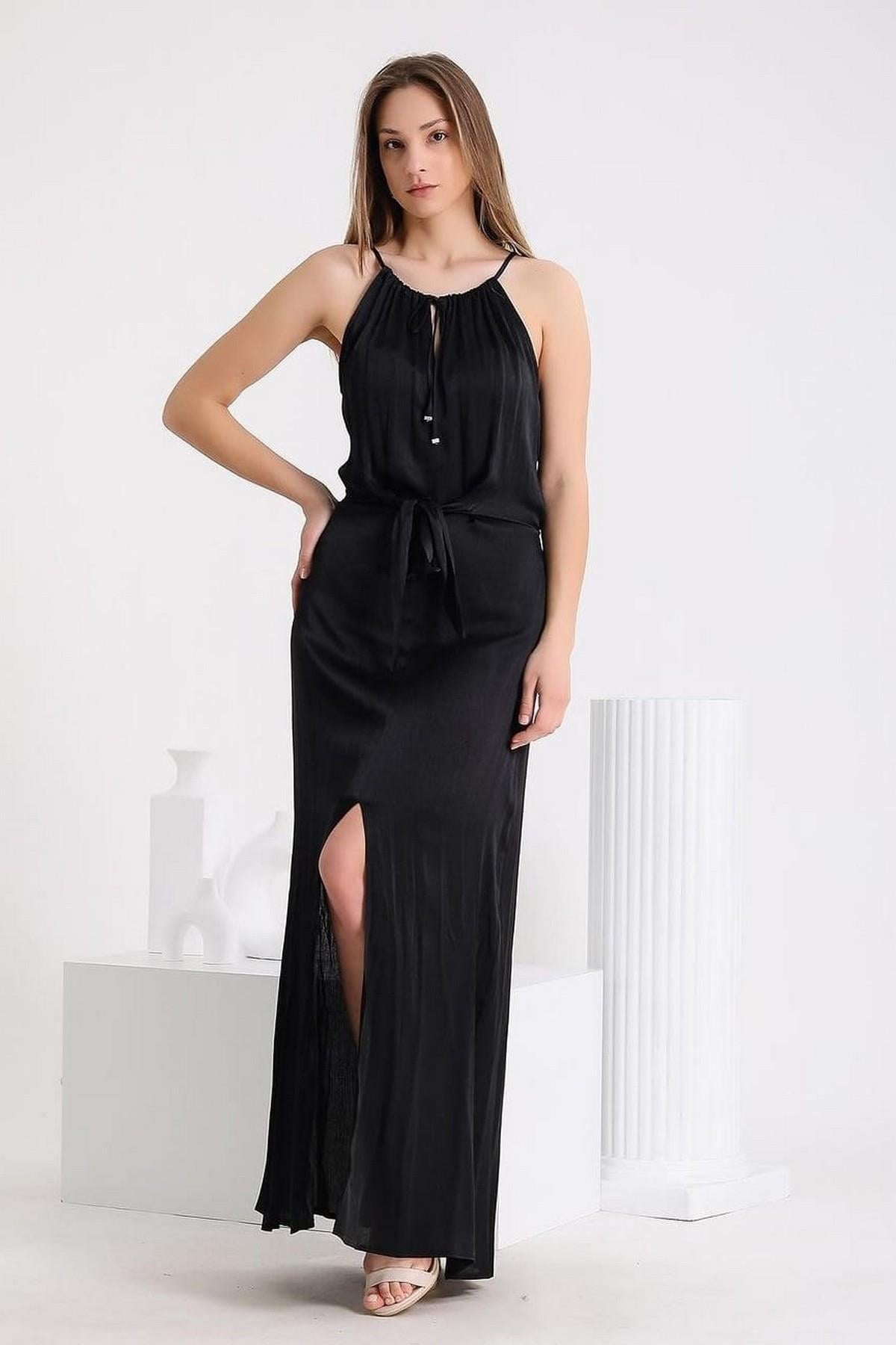 Saten Halter Yaka Elbise