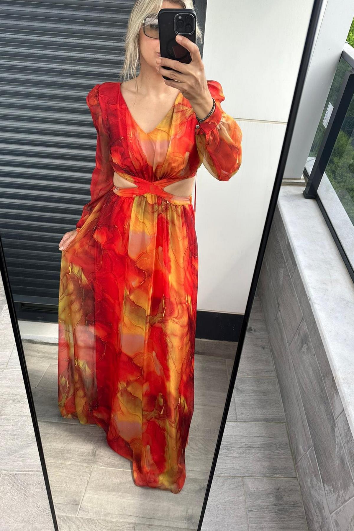 Şifon Bel Detay Elbise