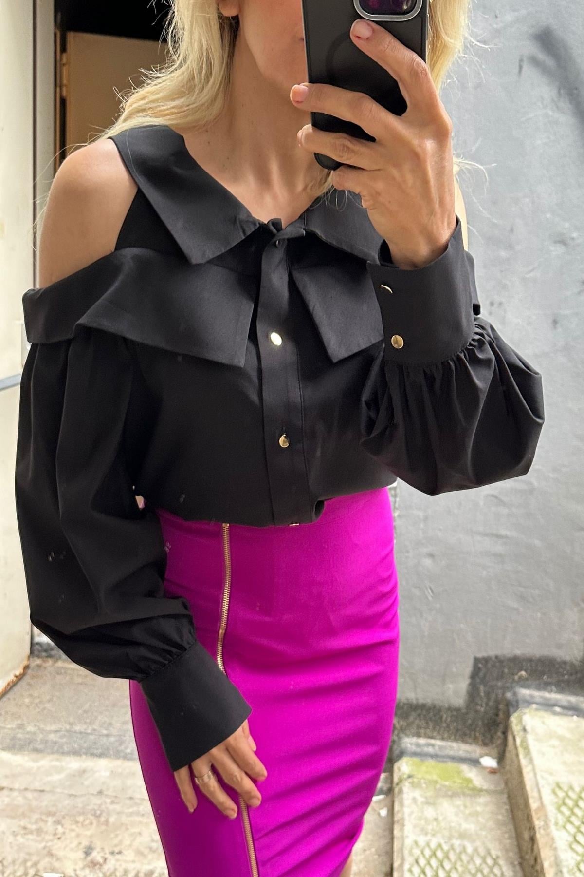 Tasarım Çift Omuz Dekolte Gömlek