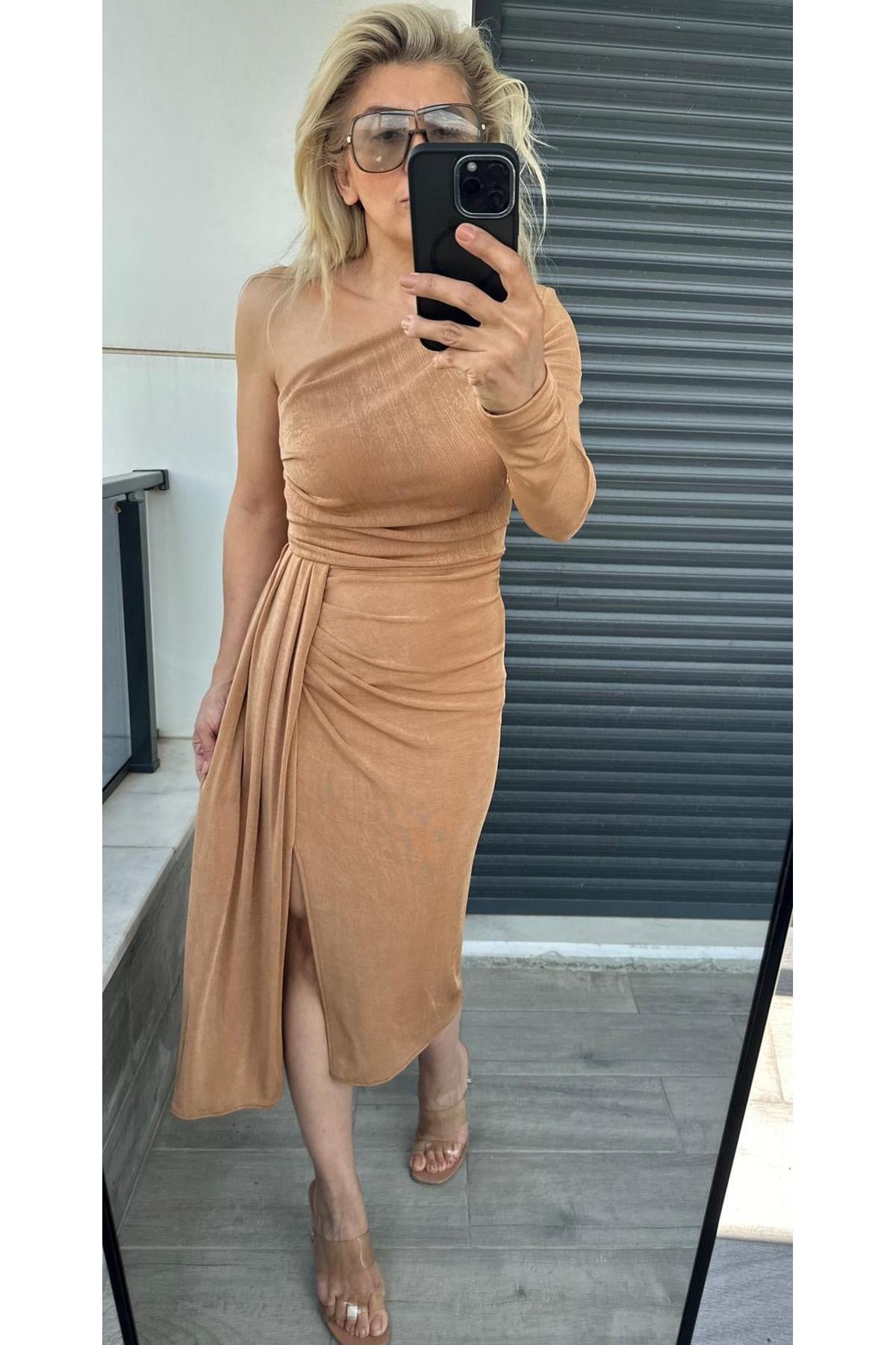 Tek Omuz Jarse Elbise