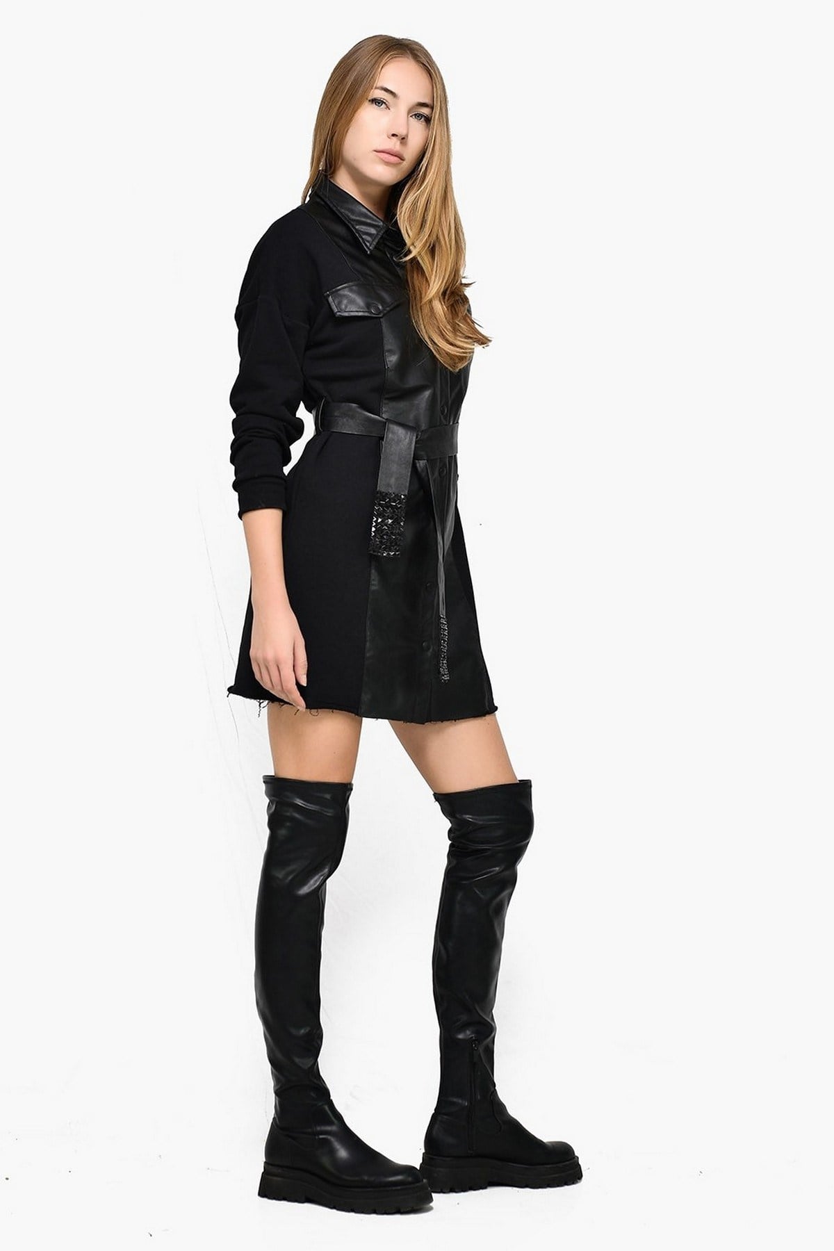 Deri Ceket Elbise Siyah