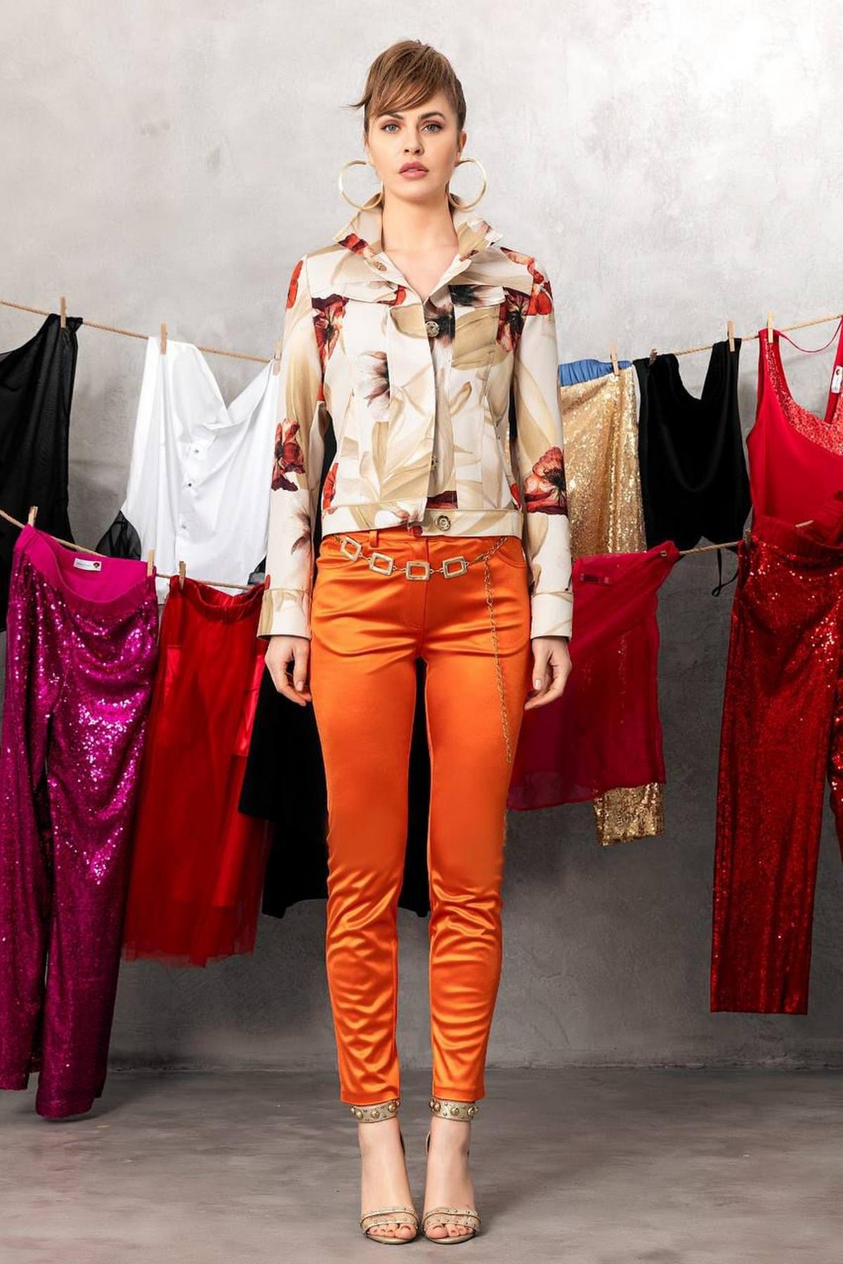 İmza24 Saten Pantolon Turuncu