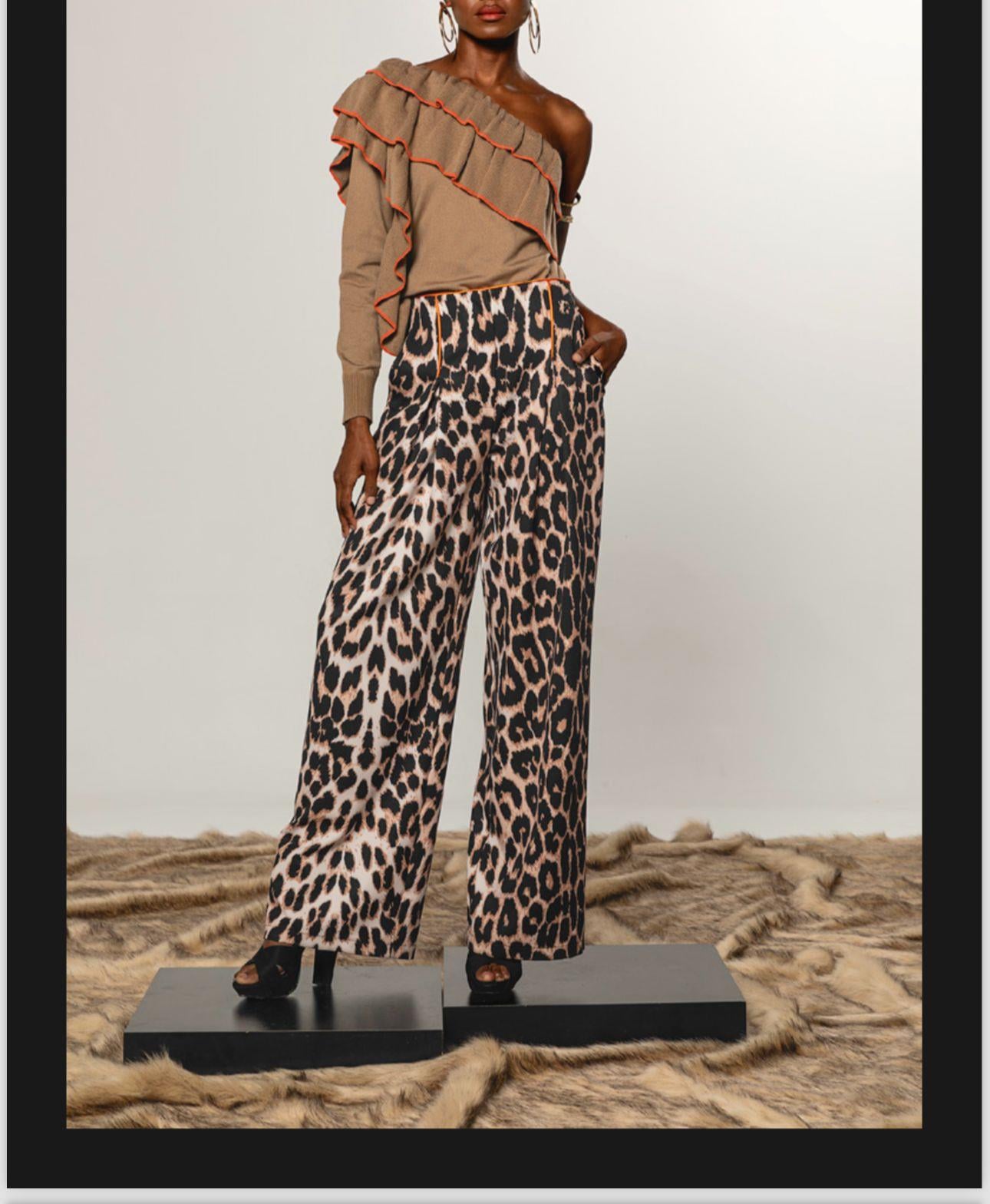 İS24K2264 Leopar Desen Licra Krep Kumaş Pantolon