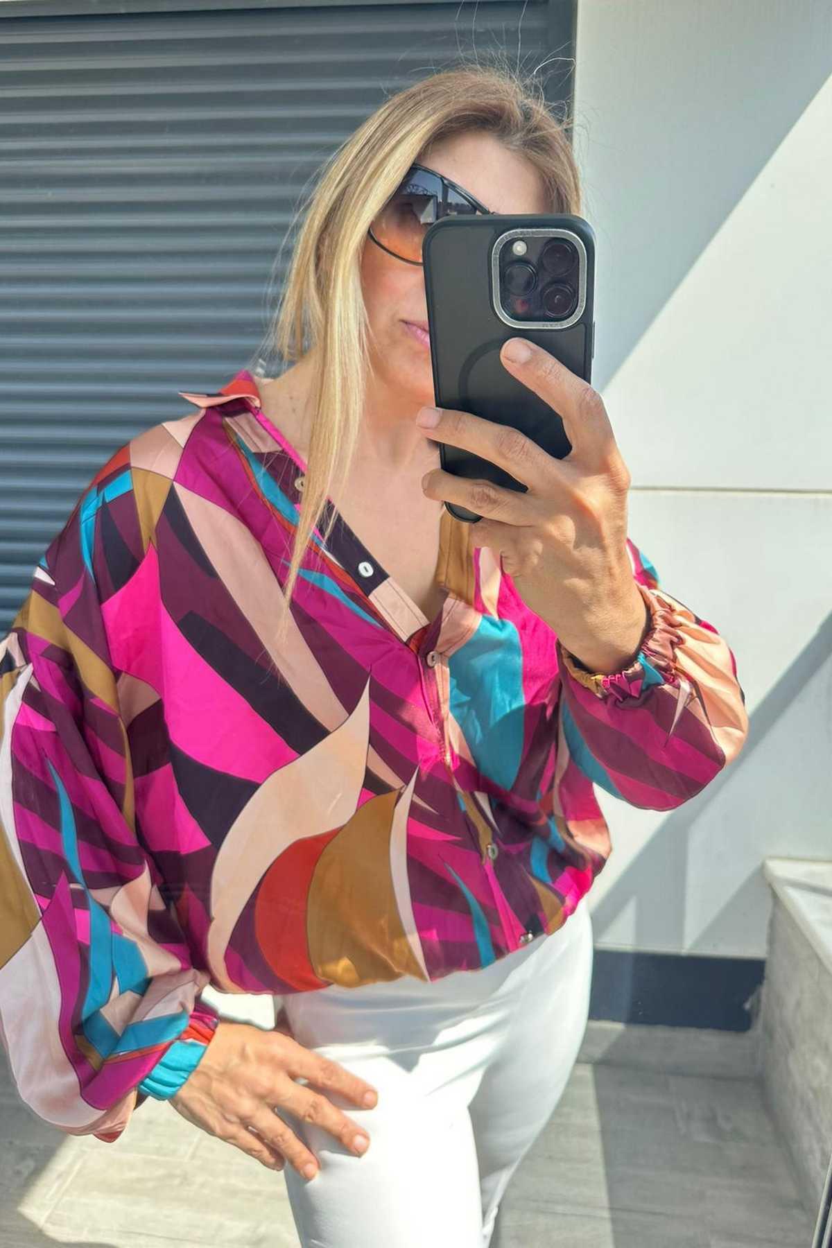 Manşetli Desenli Gömlek