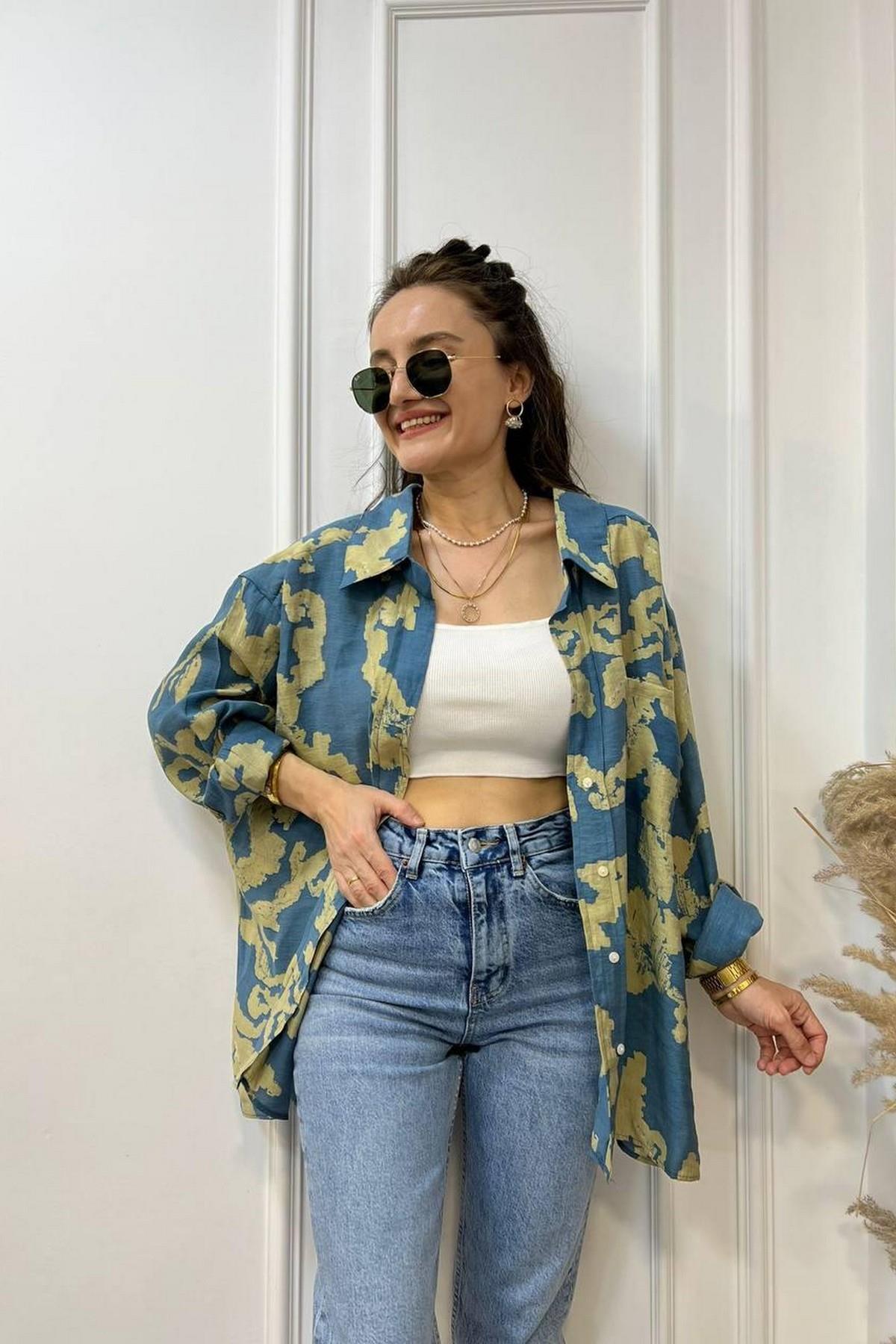 Oversize Gömlek Desenli