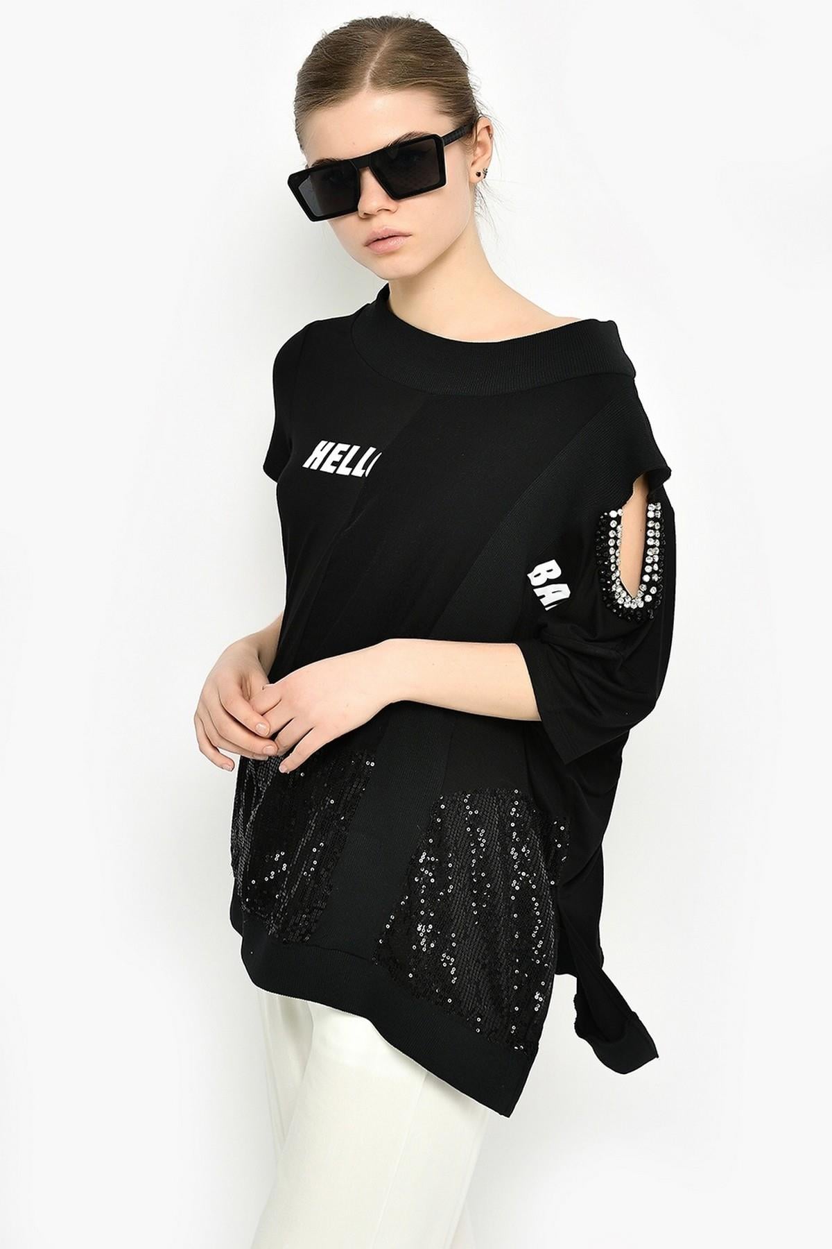 Pul Payetli Tasarım Bluz