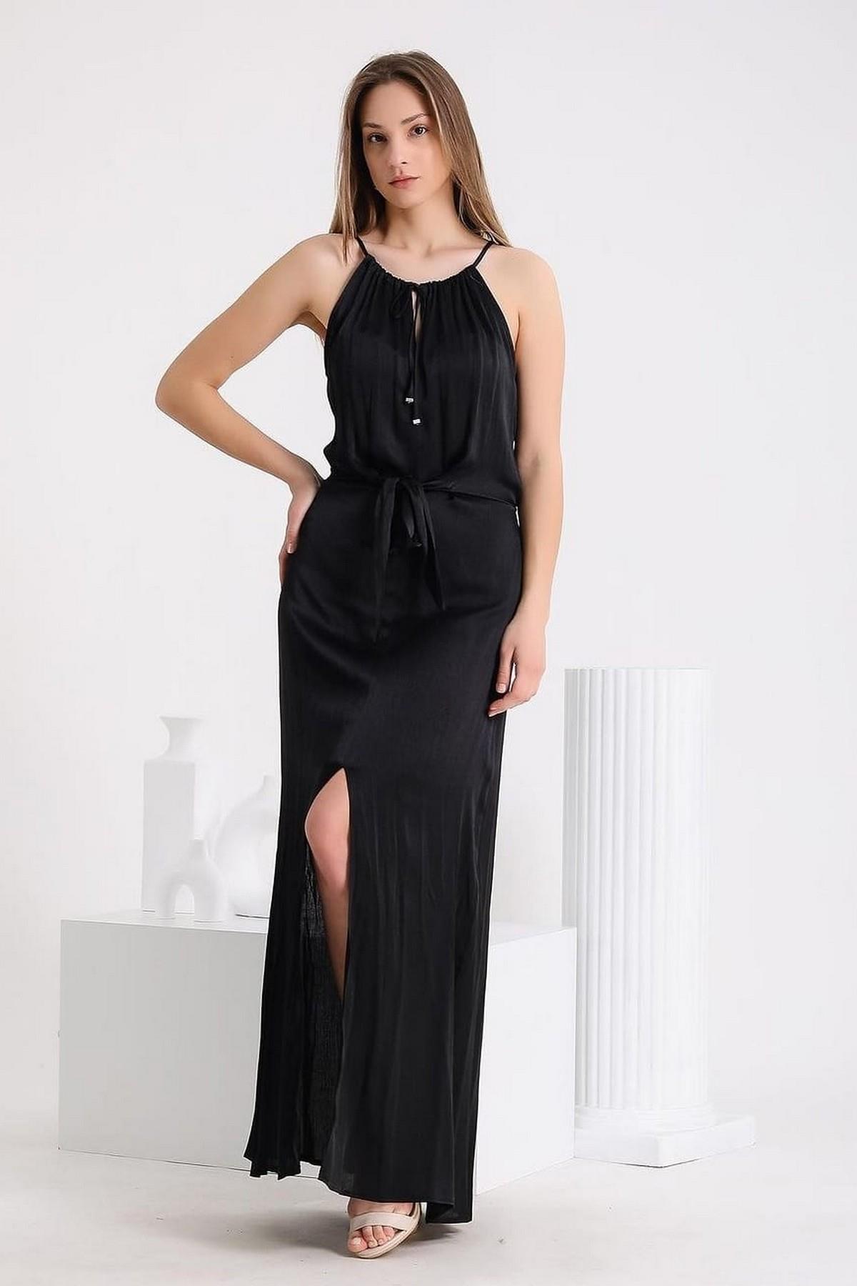 Saten Halter Yaka Elbise