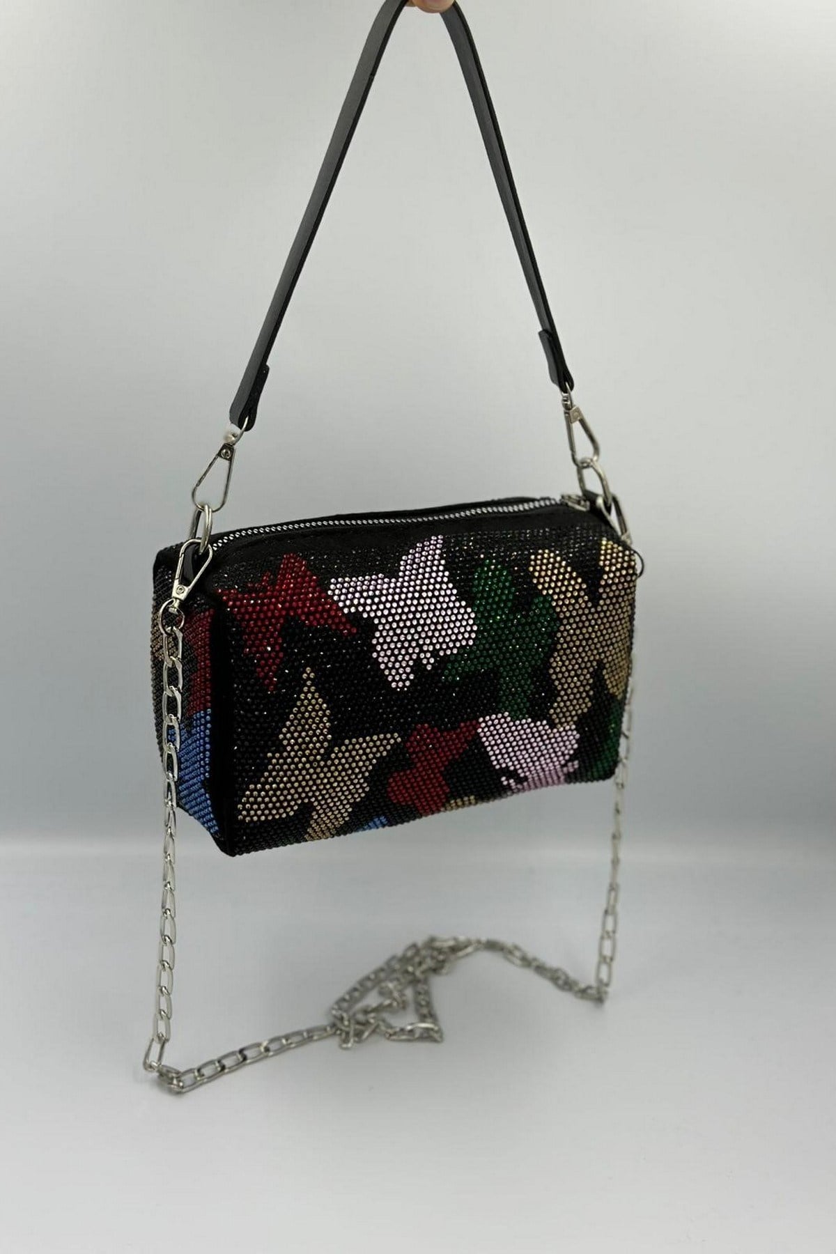 Taş İşlemeli Zincir Askılı Çanta 20*30 cm