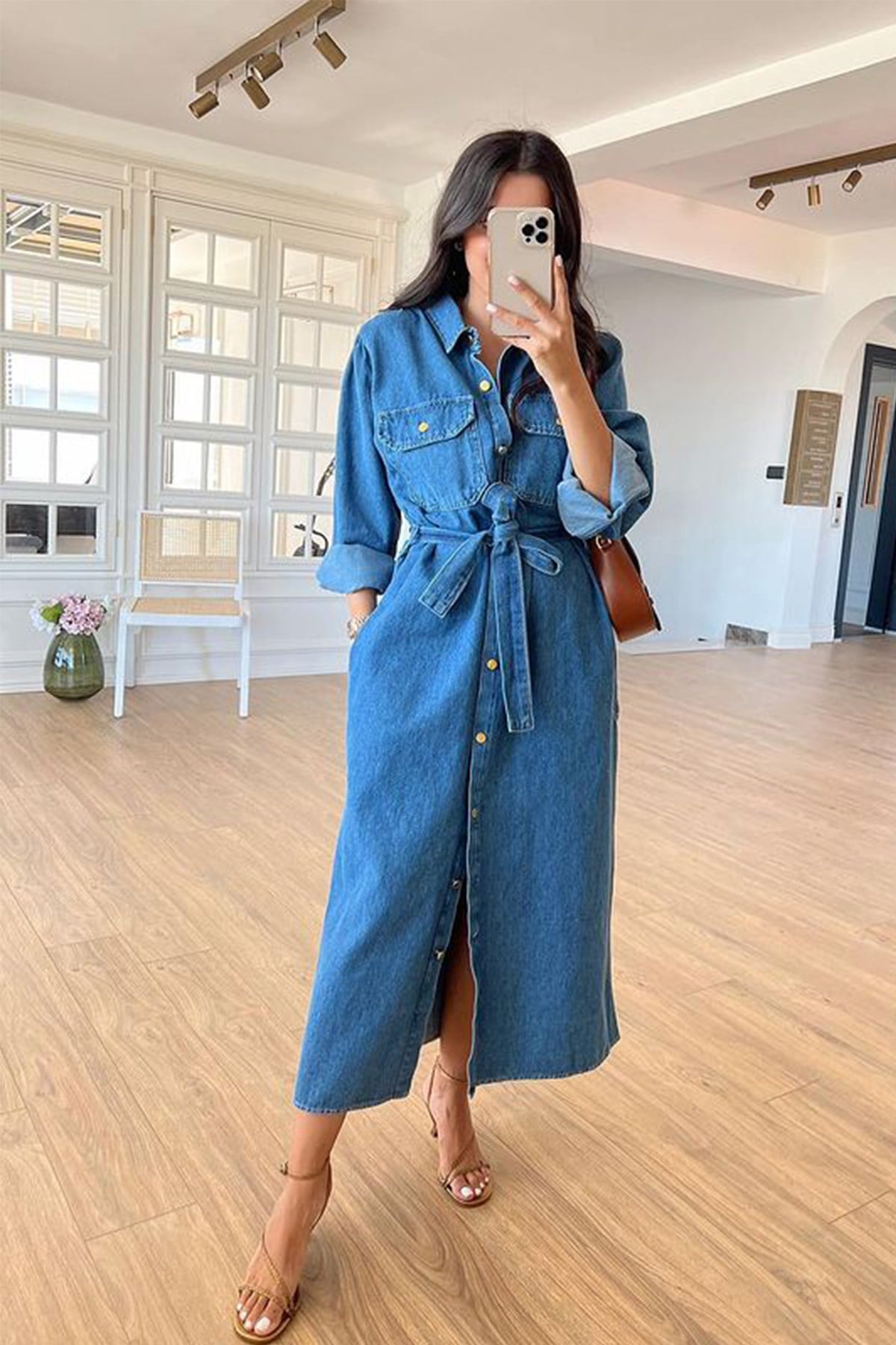 Uzun Kot Elbise Mavi