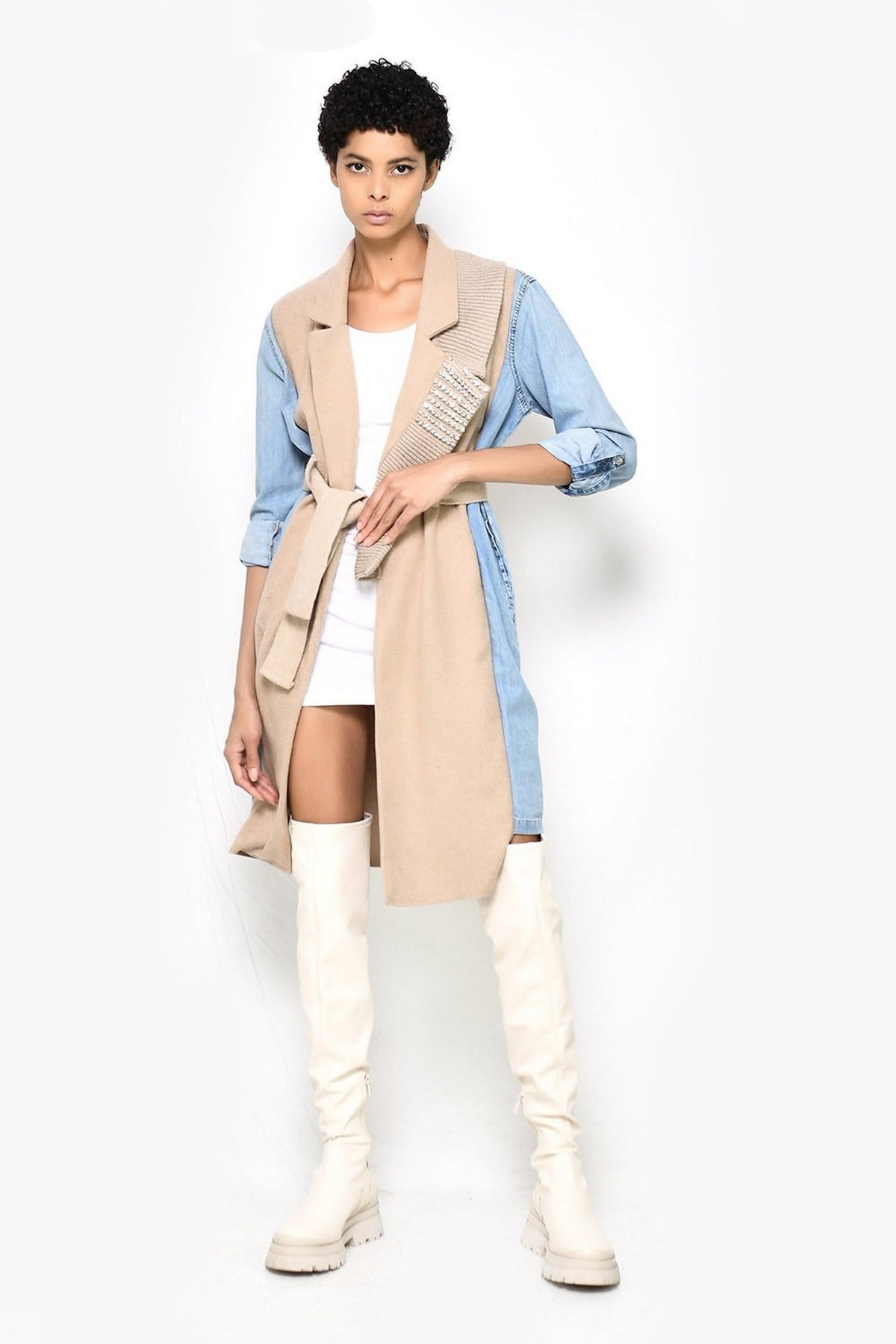 Uzun Taşlı Camel Ceket