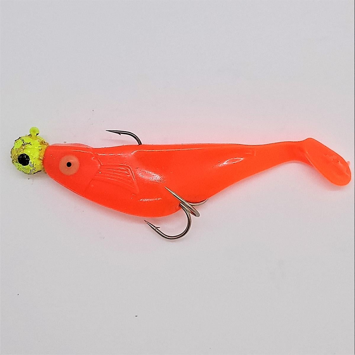 Muhtelif 10 cm Neon Turuncu Siyah Göz Yeşil Zoka Çift İğne Silikon Balık 