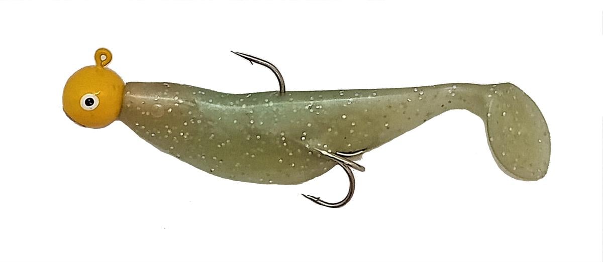 12 cm Simli Yeşil Çift İğne Turuncu Zoka Silikon Balık