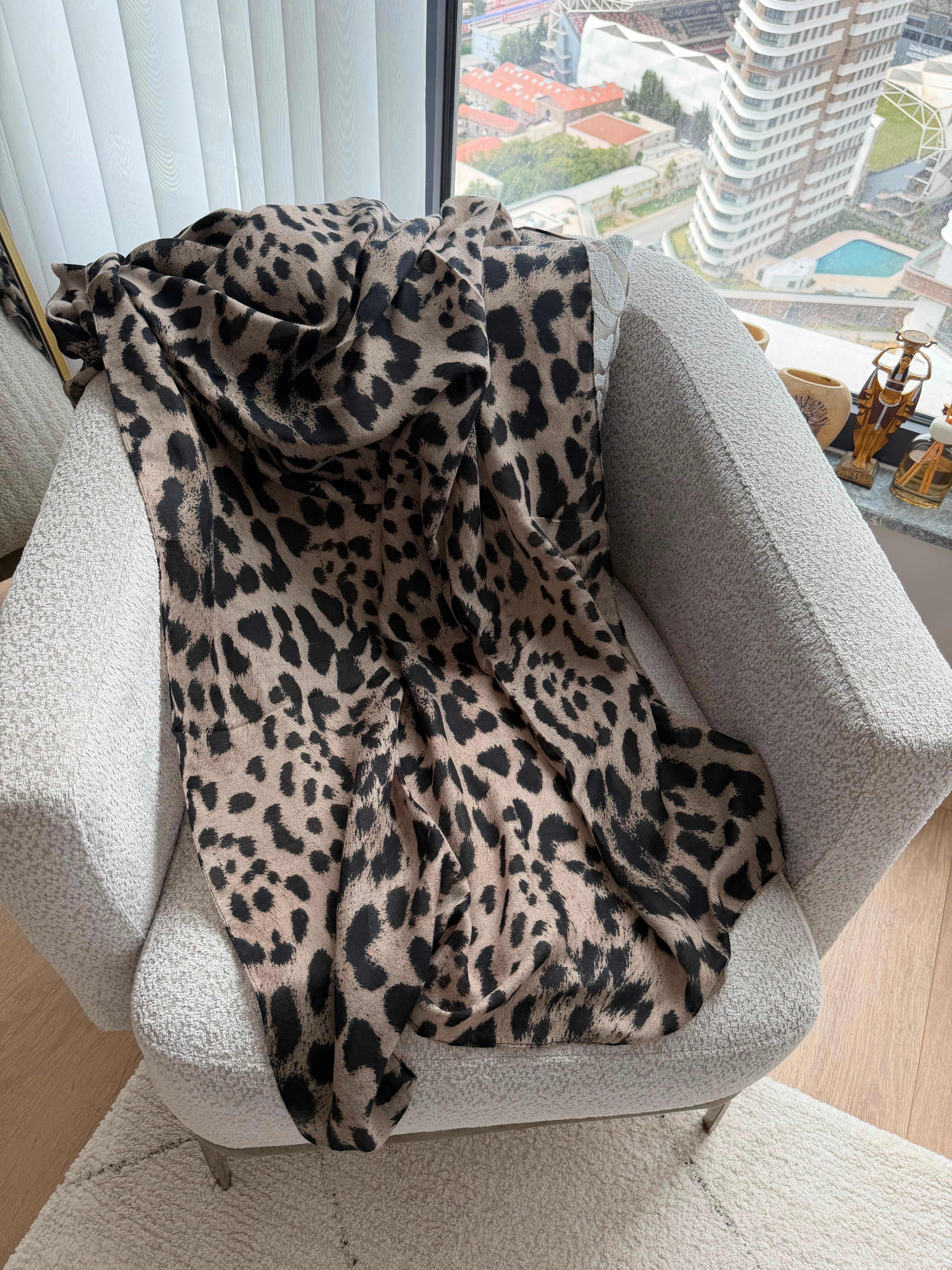 Leopar Desen Bej Şal 90x180