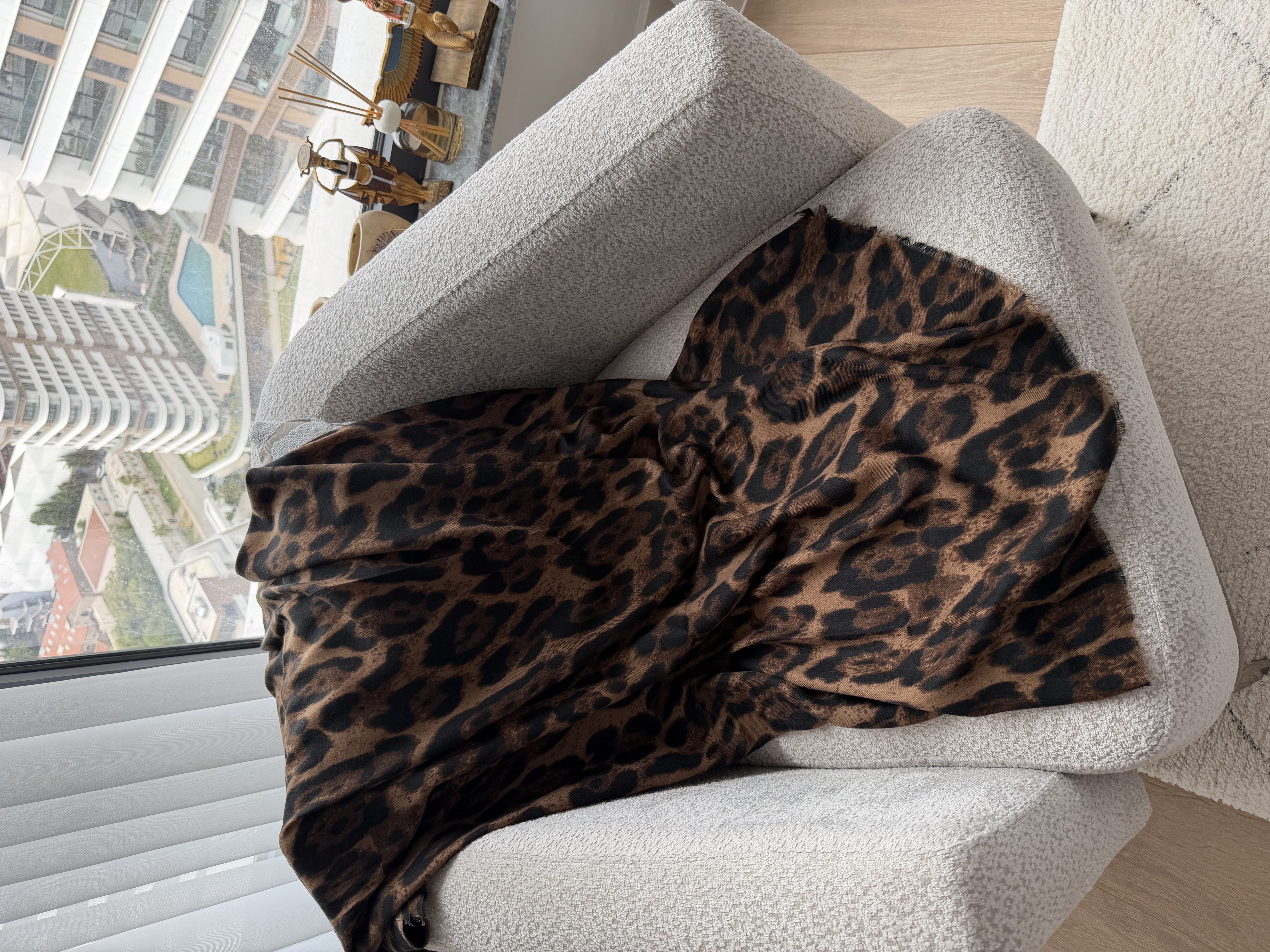 Leopar Desen Kahverengi Şal 90x180