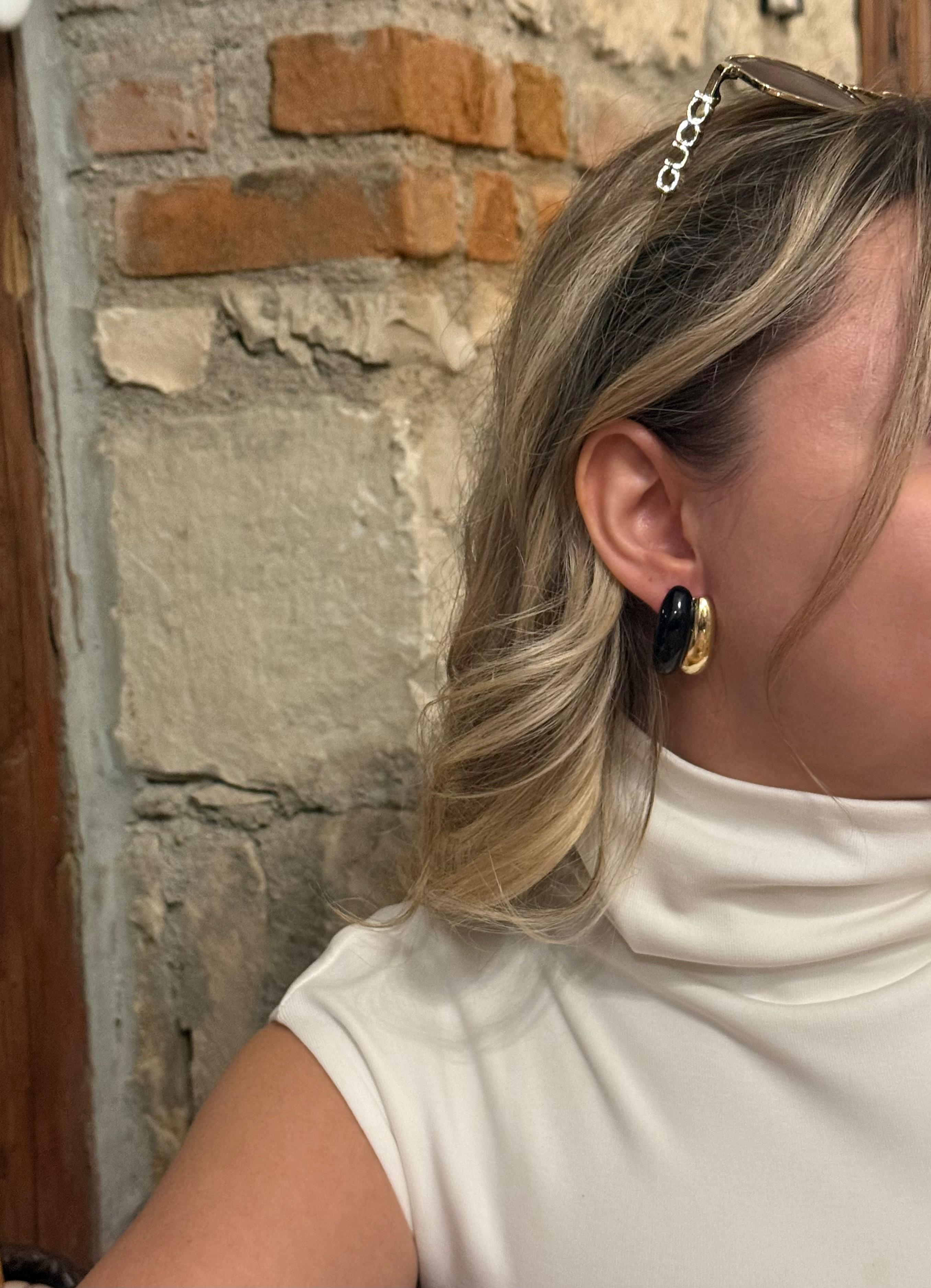 Marka Model Siyah Gold Çift Sıra Küpe