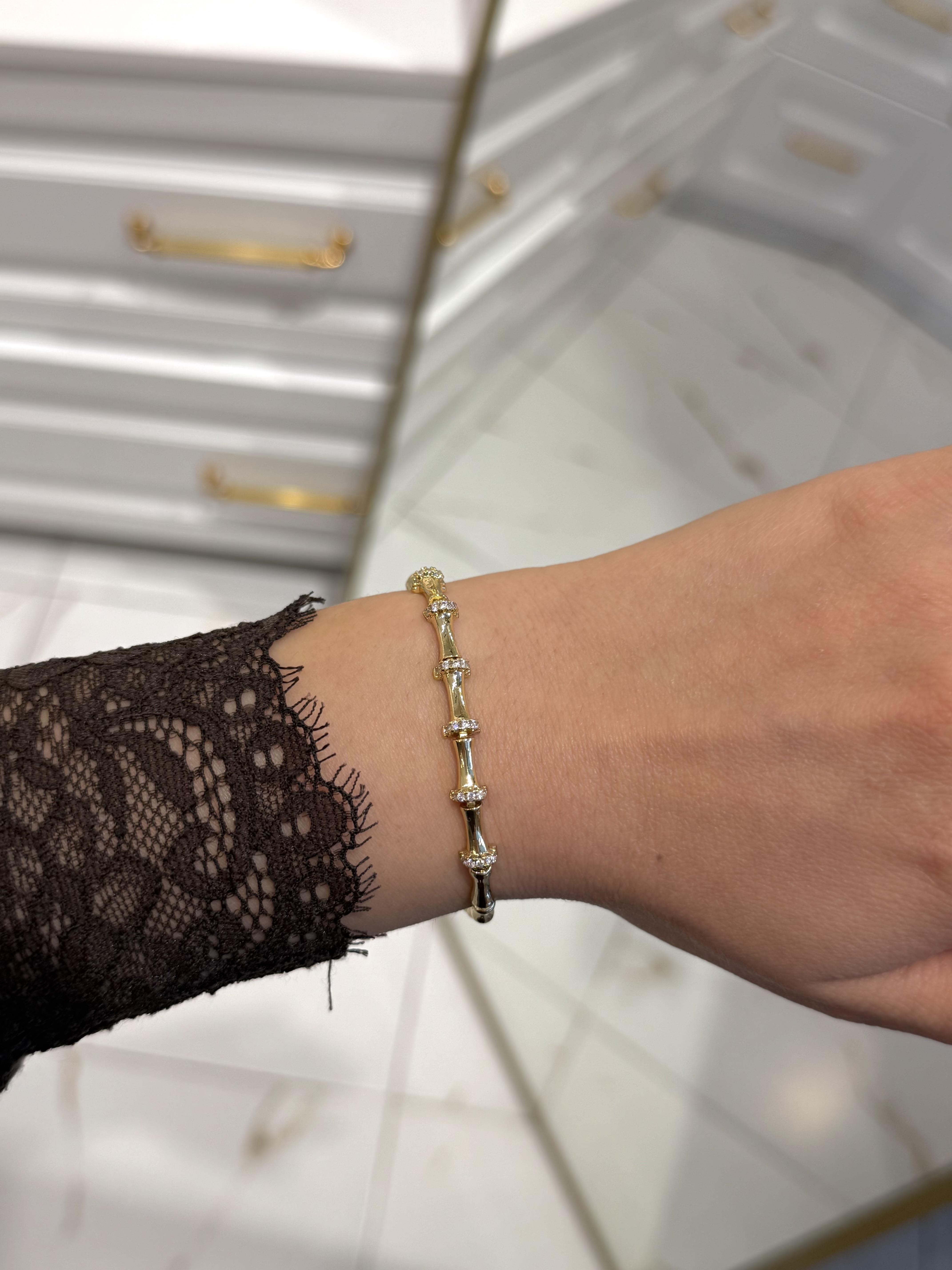 Özel Seri 14k Gold Bambu Model Taşlı Bileklik