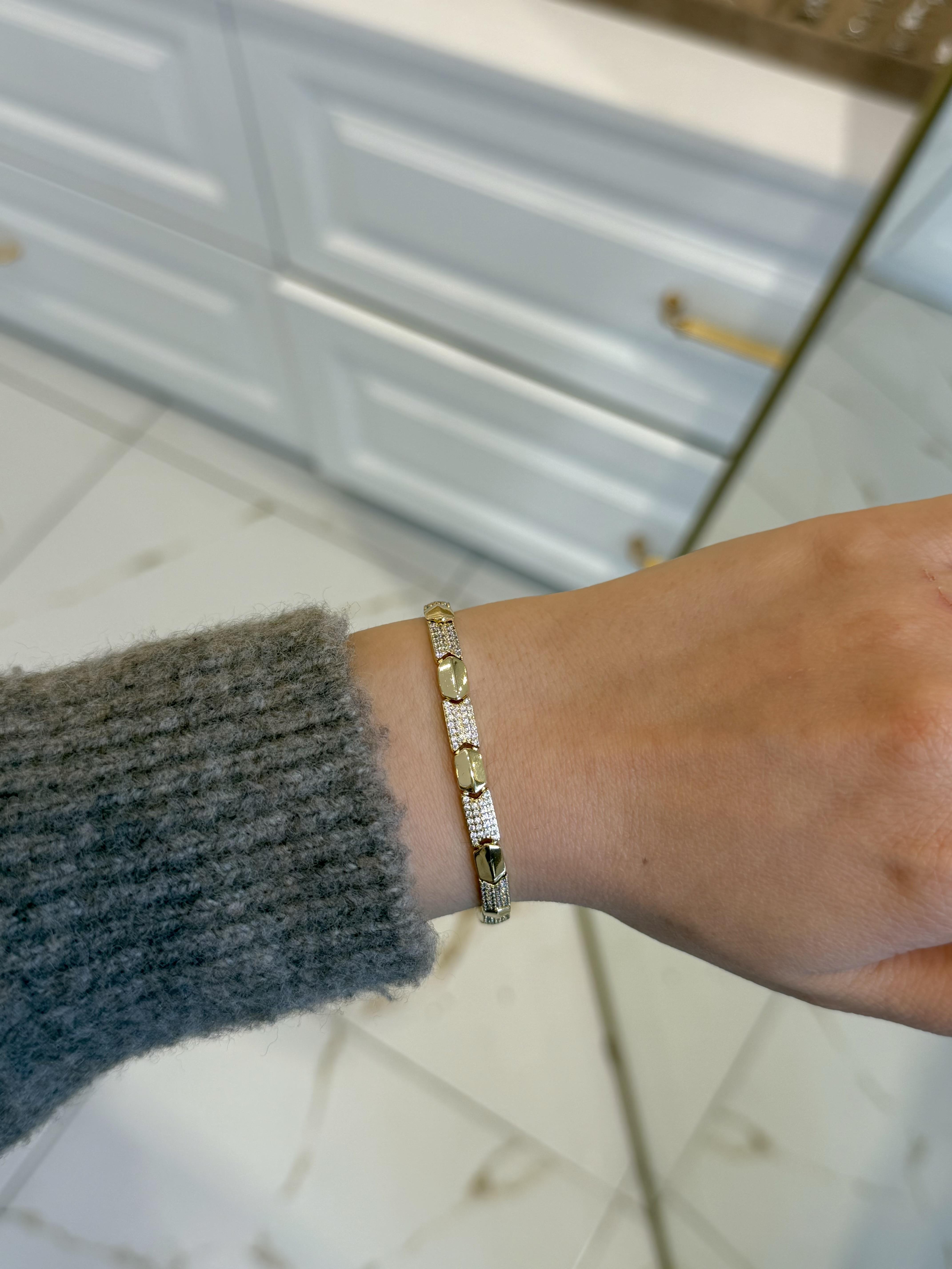 Özel Seri Plaka Detay Bileklik 14K Gold