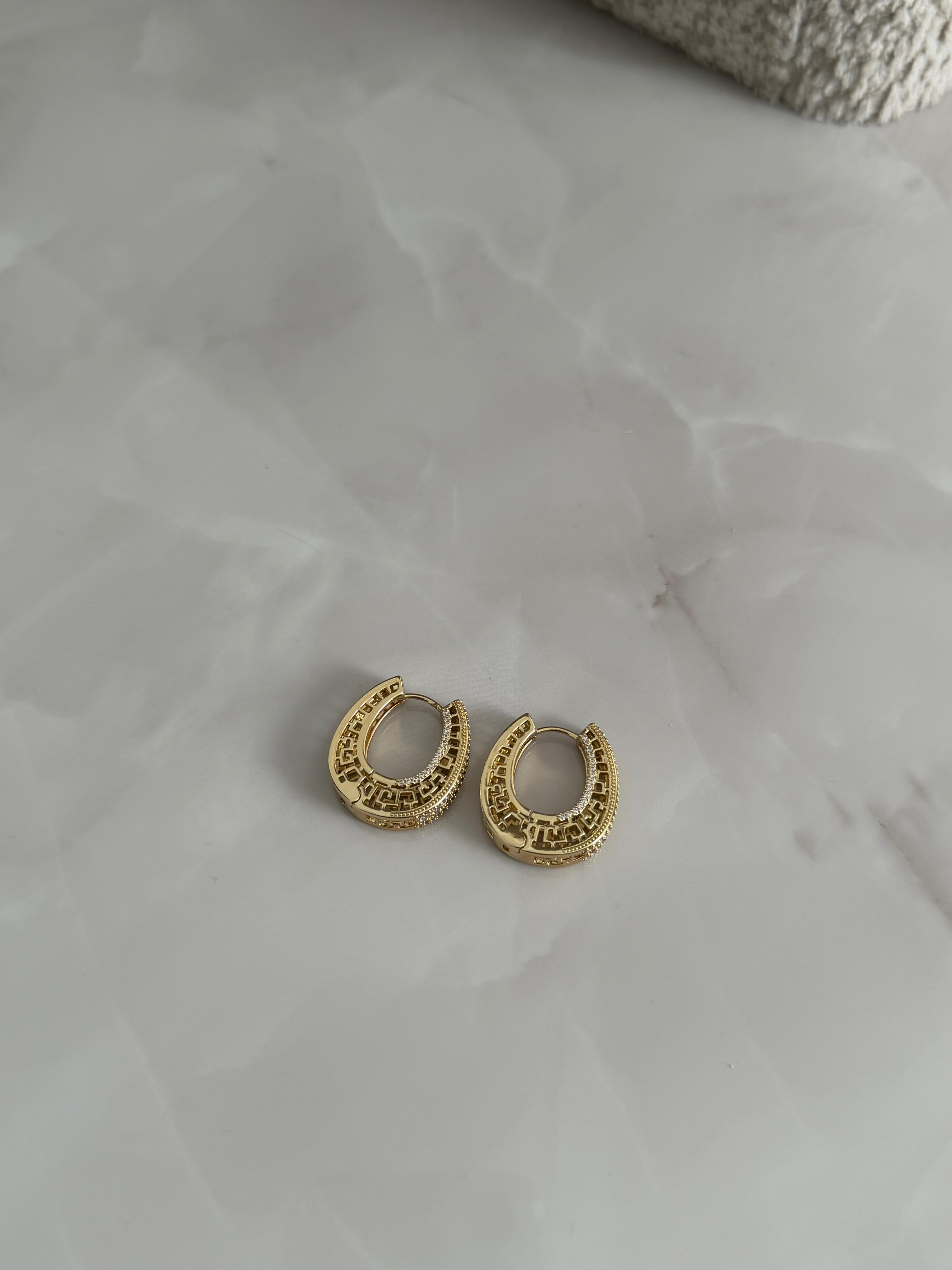 Labirinto Ovale 14K Gold Taşlı Çevre Küpe