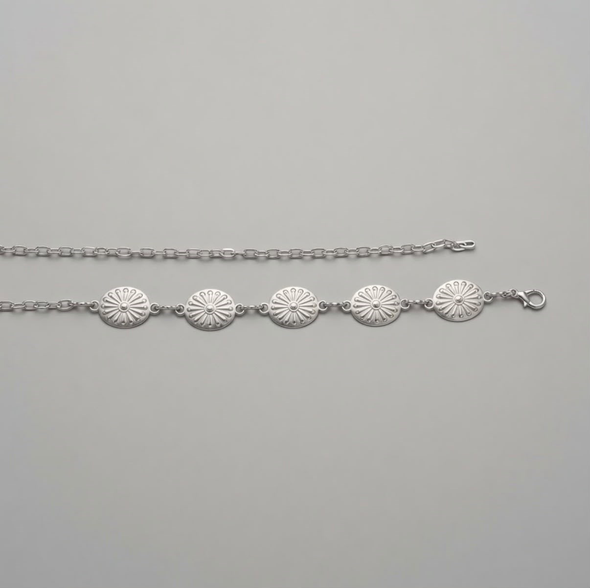 Silver Çiçek Model Oval Zincir Kemer