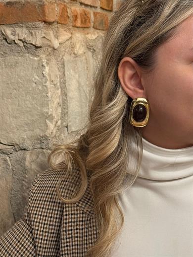 Marka Model Acı Kahve Taş Detay Büyük Küpe 