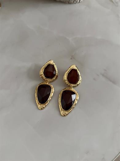 Marka Model Kahverengi Gold Kenarlı Sallantılı Küpe