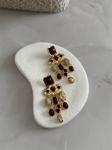 Marka Model Kehribar-Mermer Taşlı Sallantılı Küpe