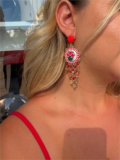 Marka Model Stilla Rossa Kırmızı Taş Detaylı Sallantılı Küpe