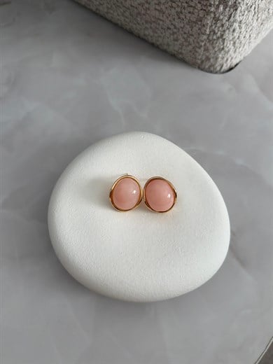 Marka Model Pembe Mineli Gold Küpe