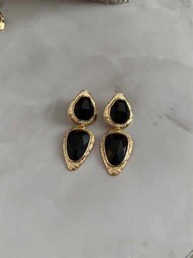 Marka Model Siyah Gold Kenarlı Sallantılı Küpe