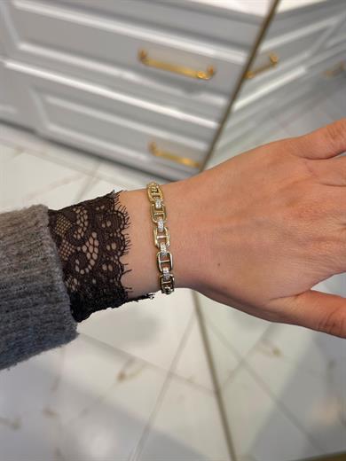 Özel Seri 14k Gold CD Model İç İçe Geçen Taş Detay Bileklik 