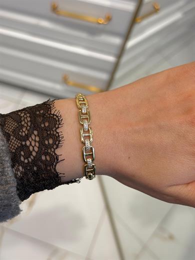 Özel Seri 14k Gold CD Model İç İçe Geçen Taş Detay Bileklik 