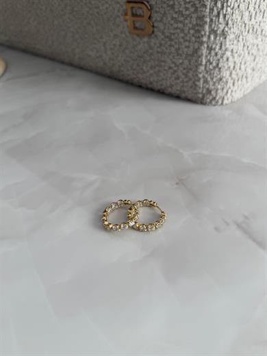 Özel Seri 14k Gold Sıralı Taşlı Halka Küpe