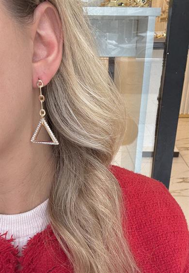 Özel Seri 14k Gold Üçgen Detaylı Taşlı Küpe